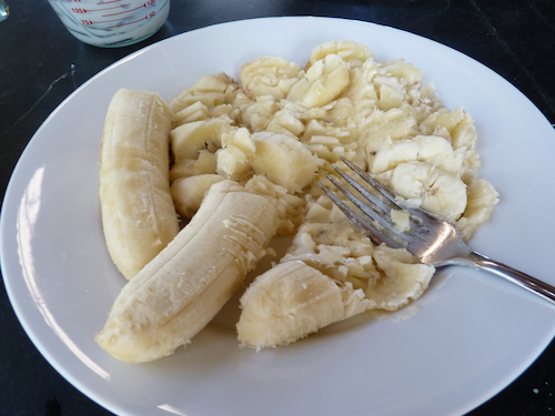 mashing bananas