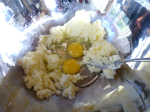 adding eggs