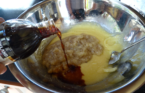 adding bananas and vanilla