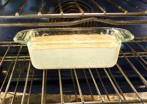 banana bread in oven