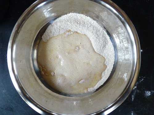wet ingredients into dry