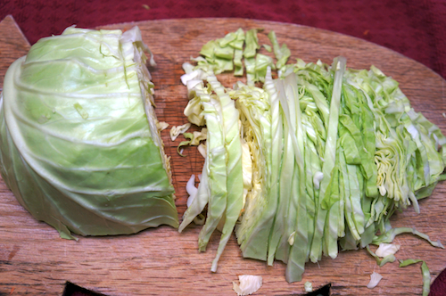 slicing cabbage