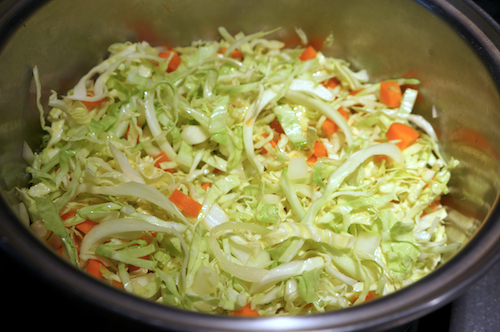 cabbage carrot onion in pot