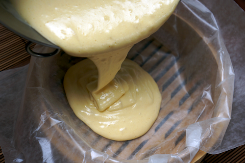 pouring batter into steamer